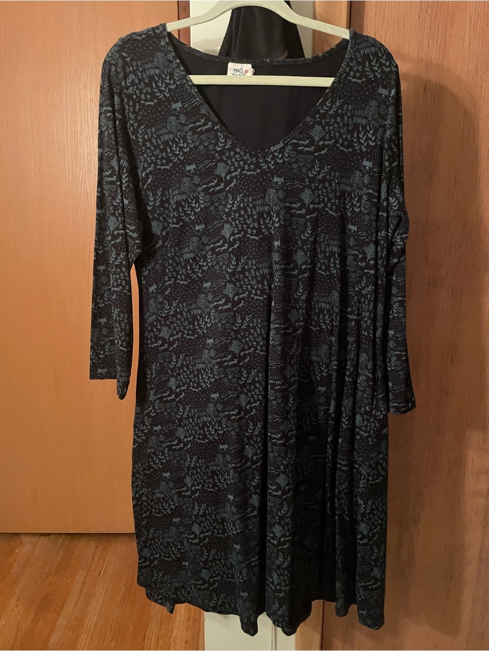 Mata Traders Organic Cotton Dress w Foxes Cabins Trees Sz 2X stretchy